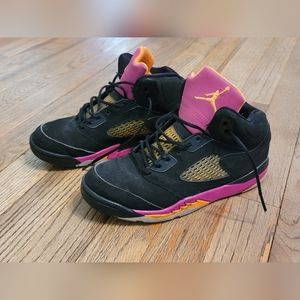 Nike Air Jordan 5 V Black Bright Citrus Fusion Pink Girl's Size 3